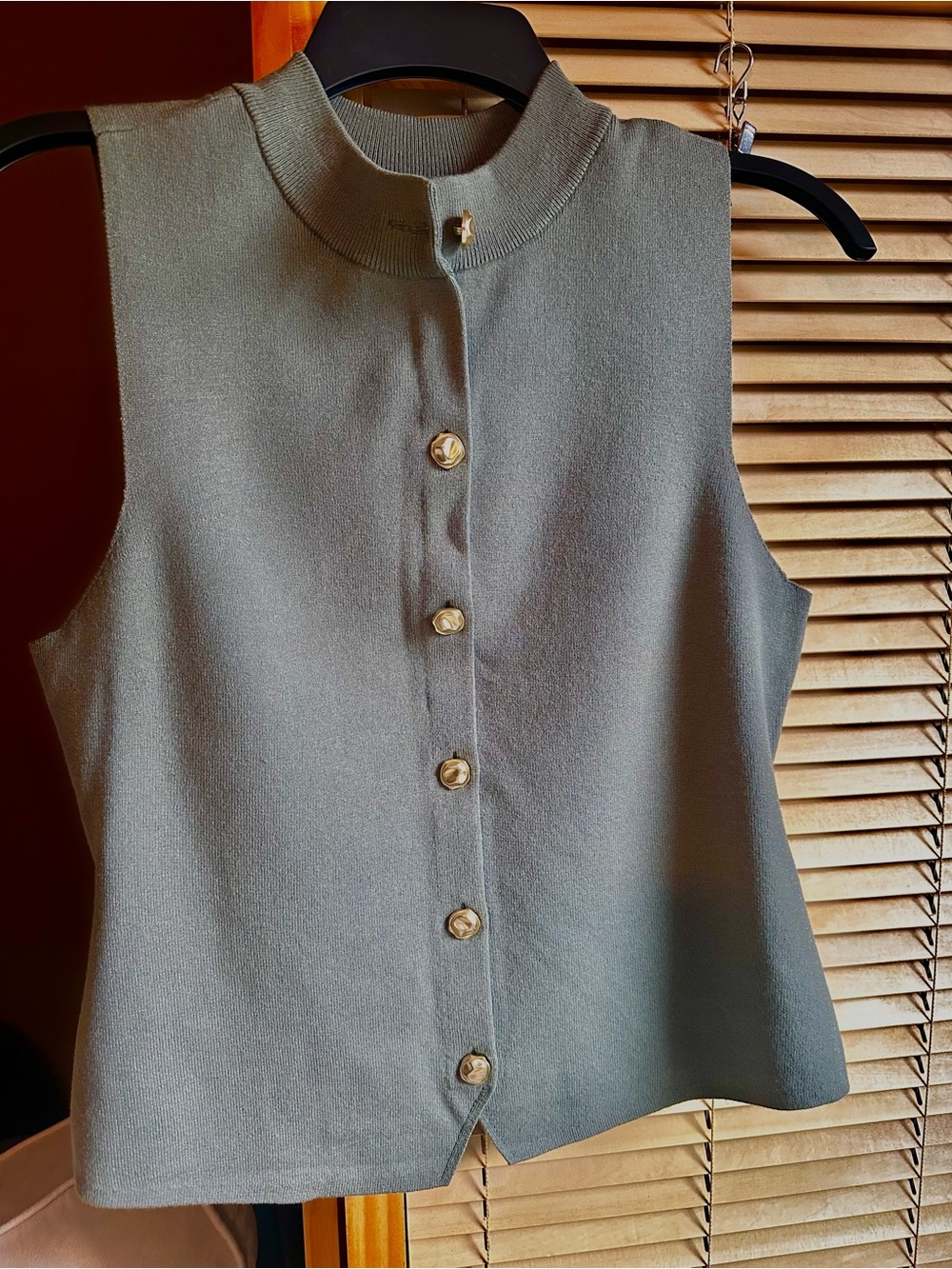 Mock Neck Sleeveless Button-Front Top in Sage Green